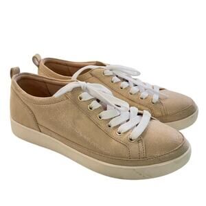 Vionic Sneakers Womens 7.5 Gold Metallic Suede Lace Up Comfort Orthotic